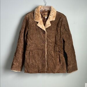 Mudd Brown Leather Jacket with Fur Collar and Trim